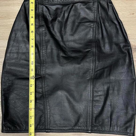 Black Leather Mini Skirt 3/4 100% Lined Snap Zip Genuine Leather Biker Goth - Picture 14 of 15